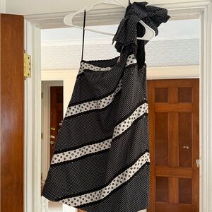 Zara Black and White One-Shoulder Polka Dot Dress